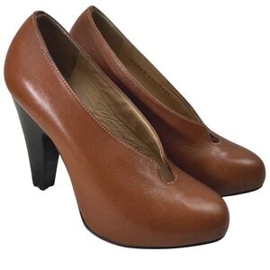 Giuseppe Zanotti Pumps Womens 5.5US 35.5EU Tan Leather V-Cut High Heel Italian